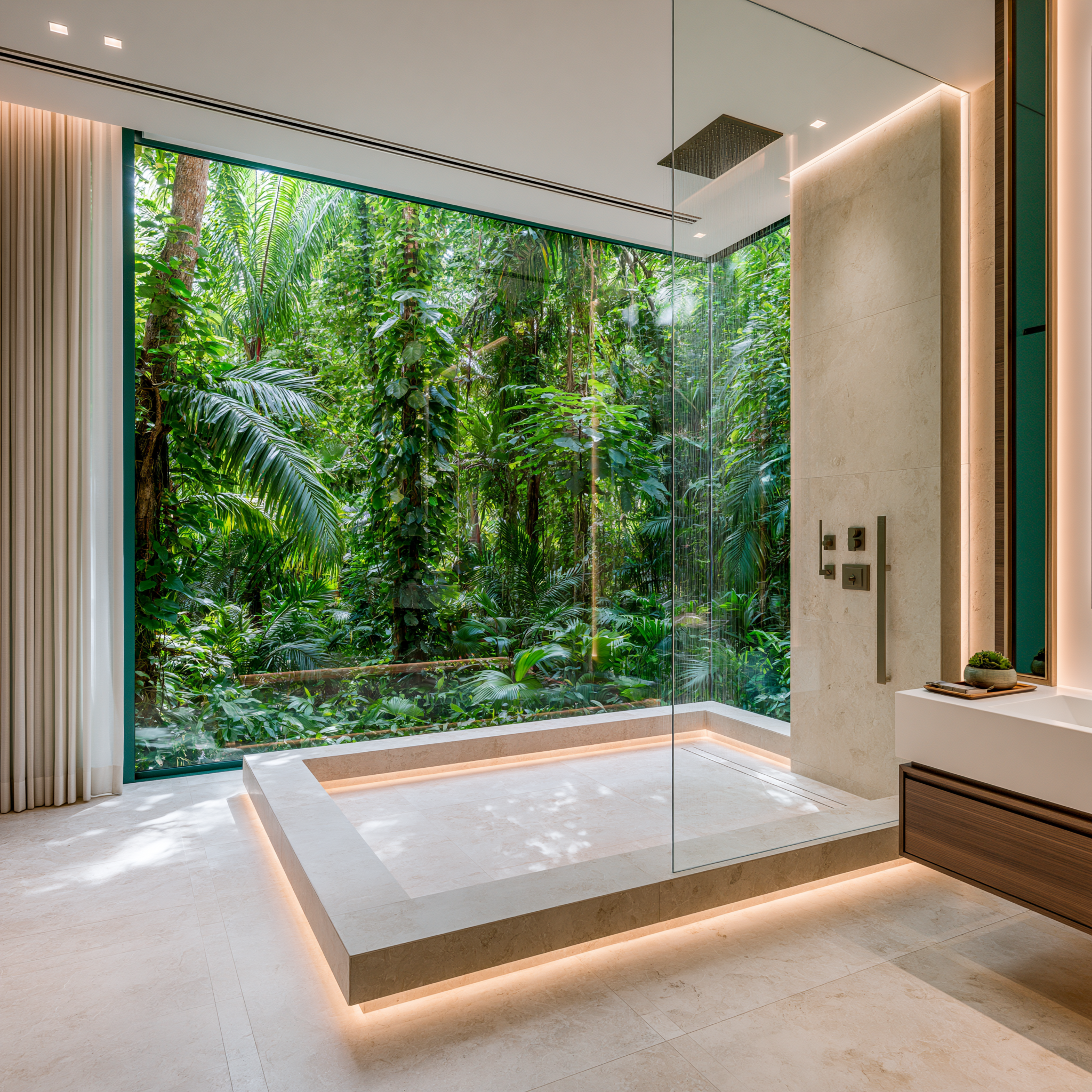 Open-air bathroom with soaking tub